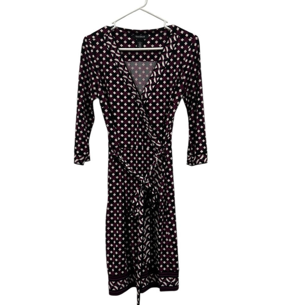 White House Black Market Burgundy and White Geometric Dress
